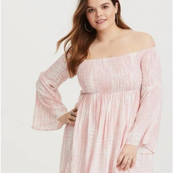 Pink & White Tie Dye Off Shoulder Dress - Picture 3 of 8